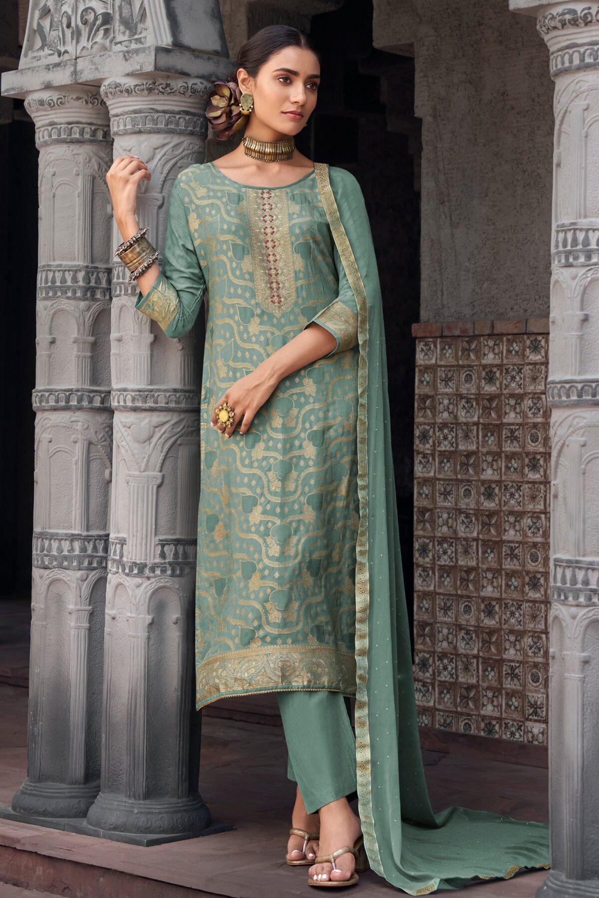 Women Salwar Kurta Sky Blue Party Wear With Handwork