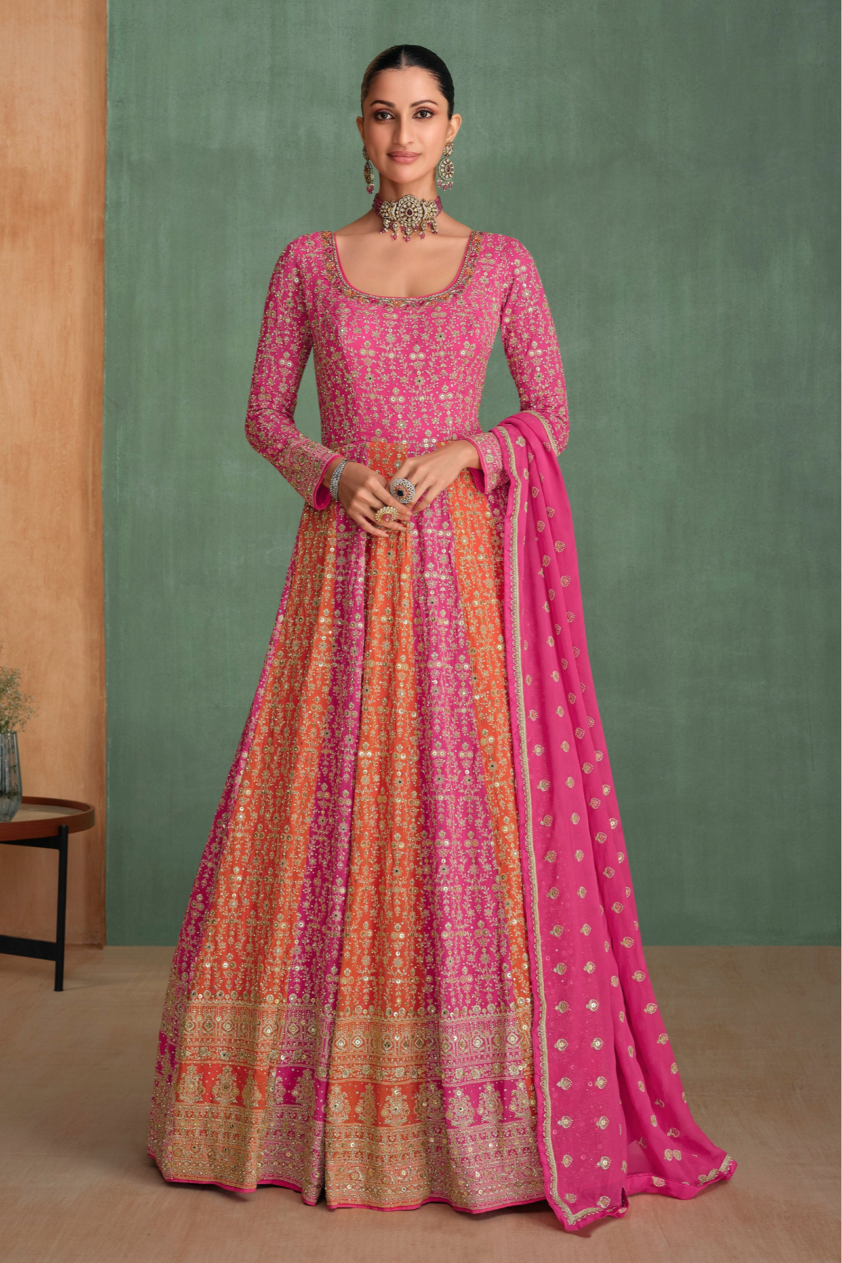 Pink Anarkali Suit Wedding Party Wear Full Length Dupatta For Her