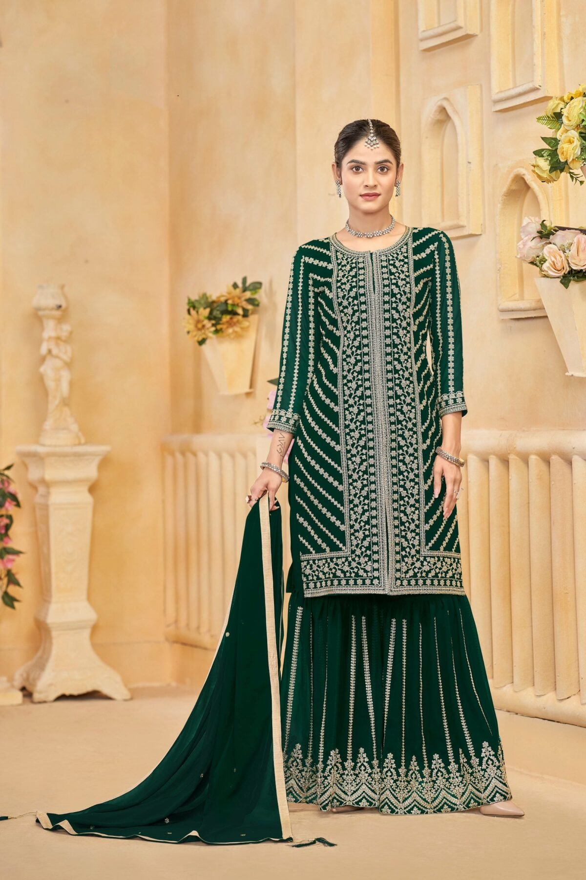 Kameez With Sharara In Green For Special Occasions