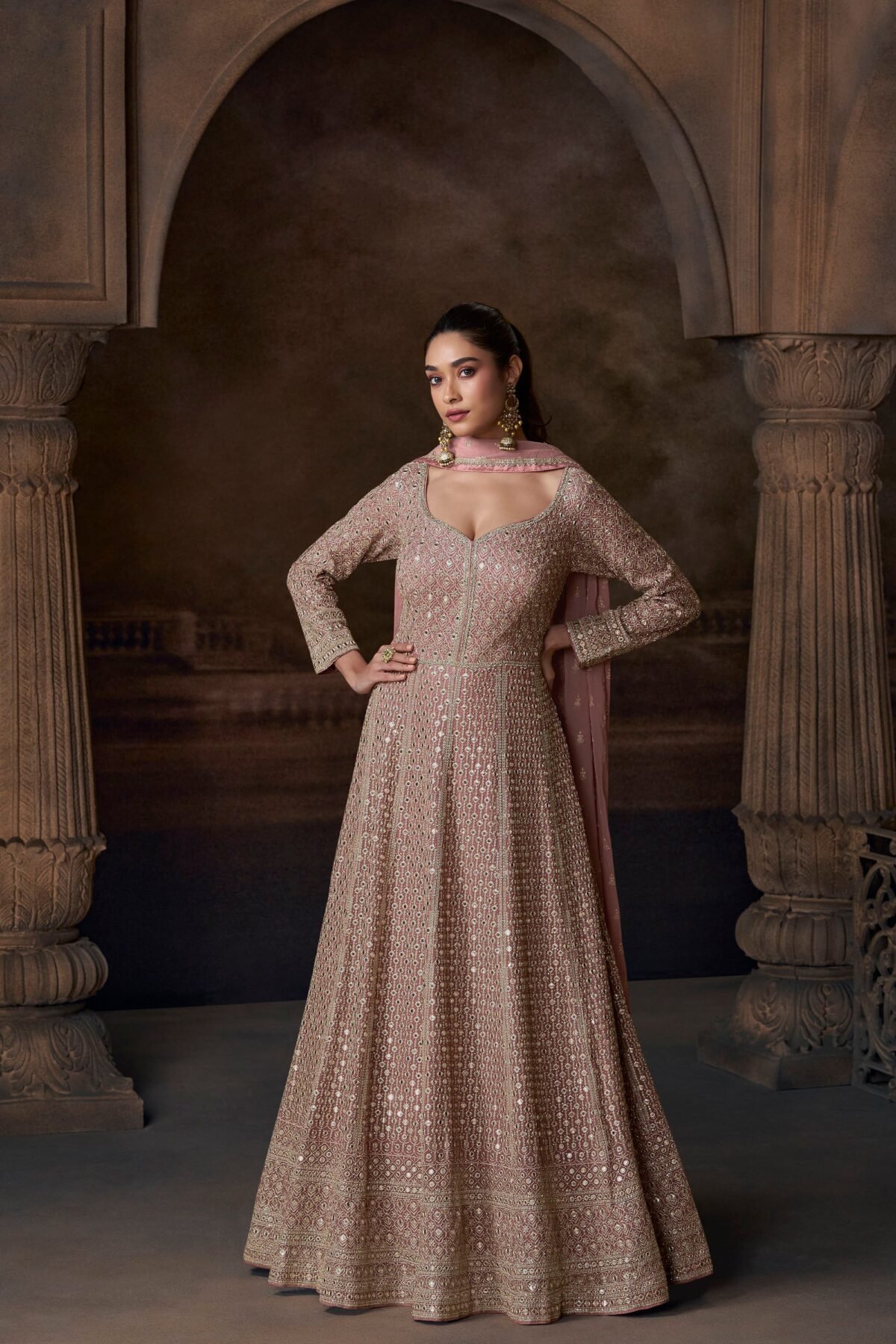 Anarkali Gown for Reception Party Wear Dupatta Suit
