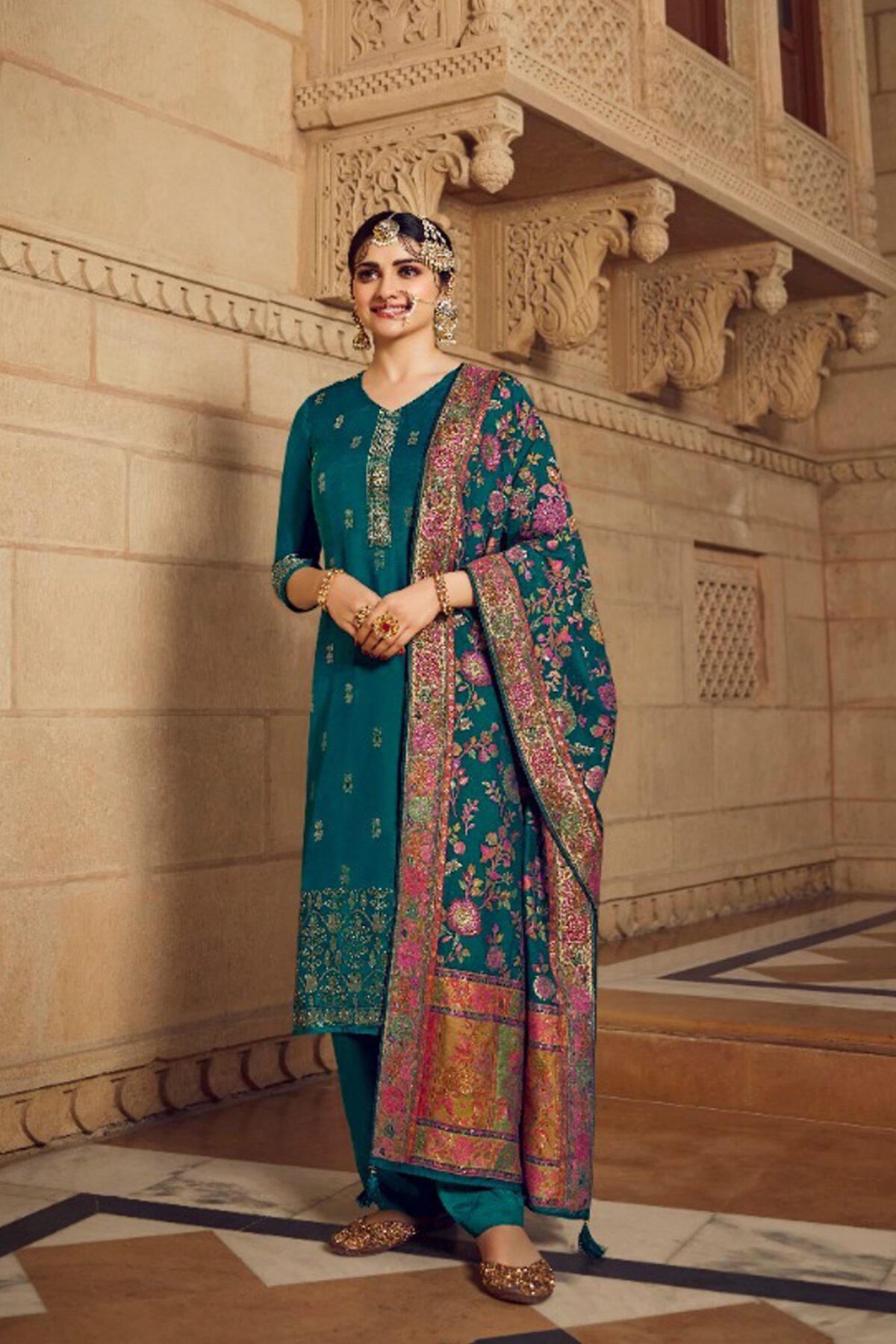 Teal Green Salwar Kameez with Embroidery Available in USA