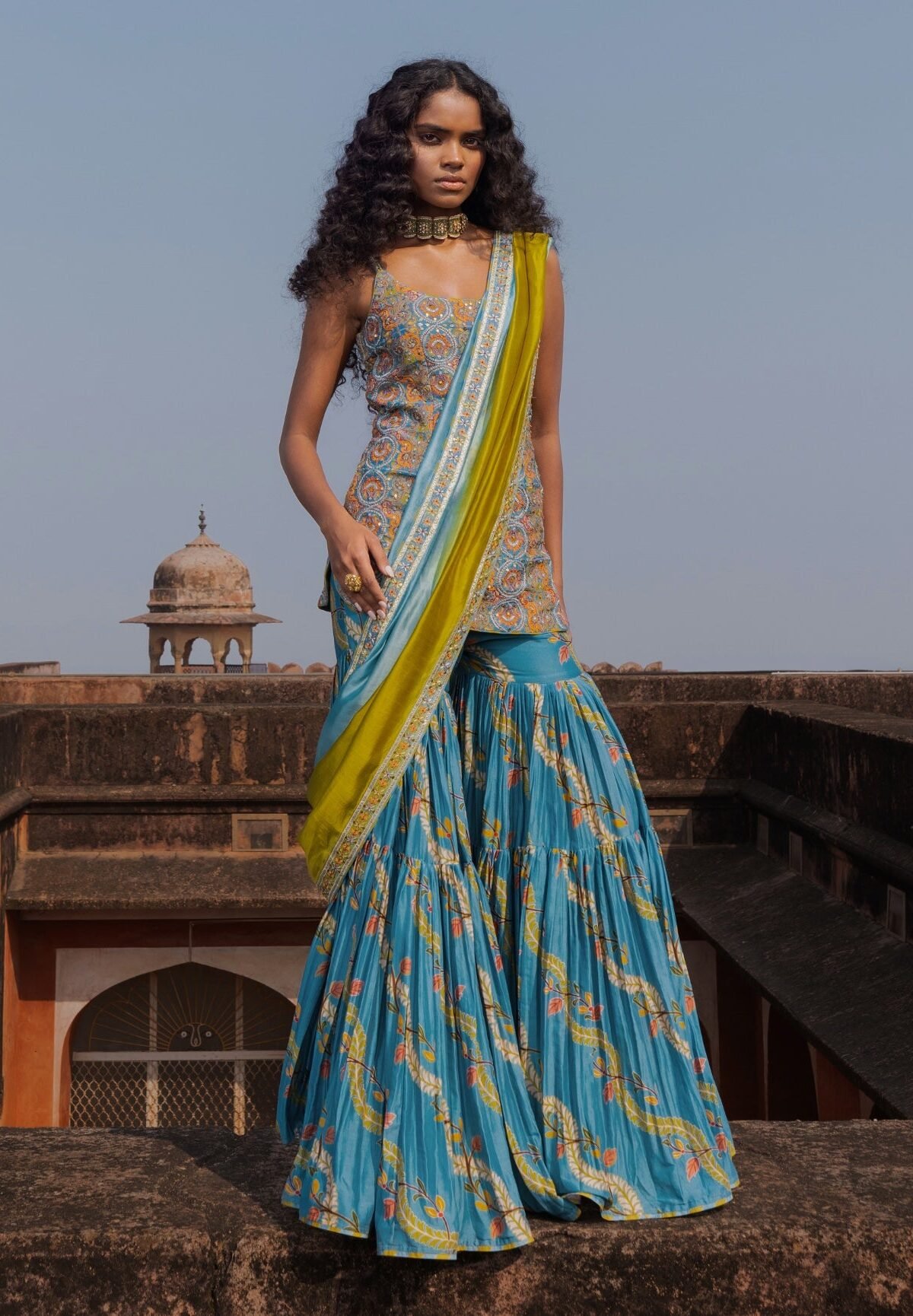 Noor mist blue gharara set