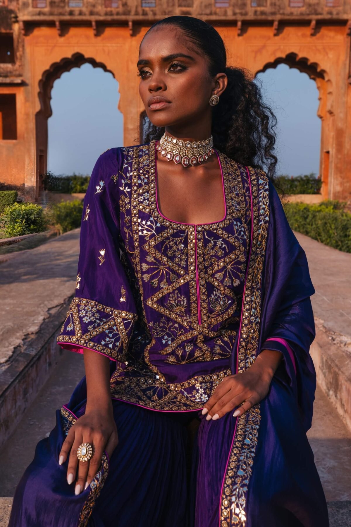 Purple baingani jodha gharara set