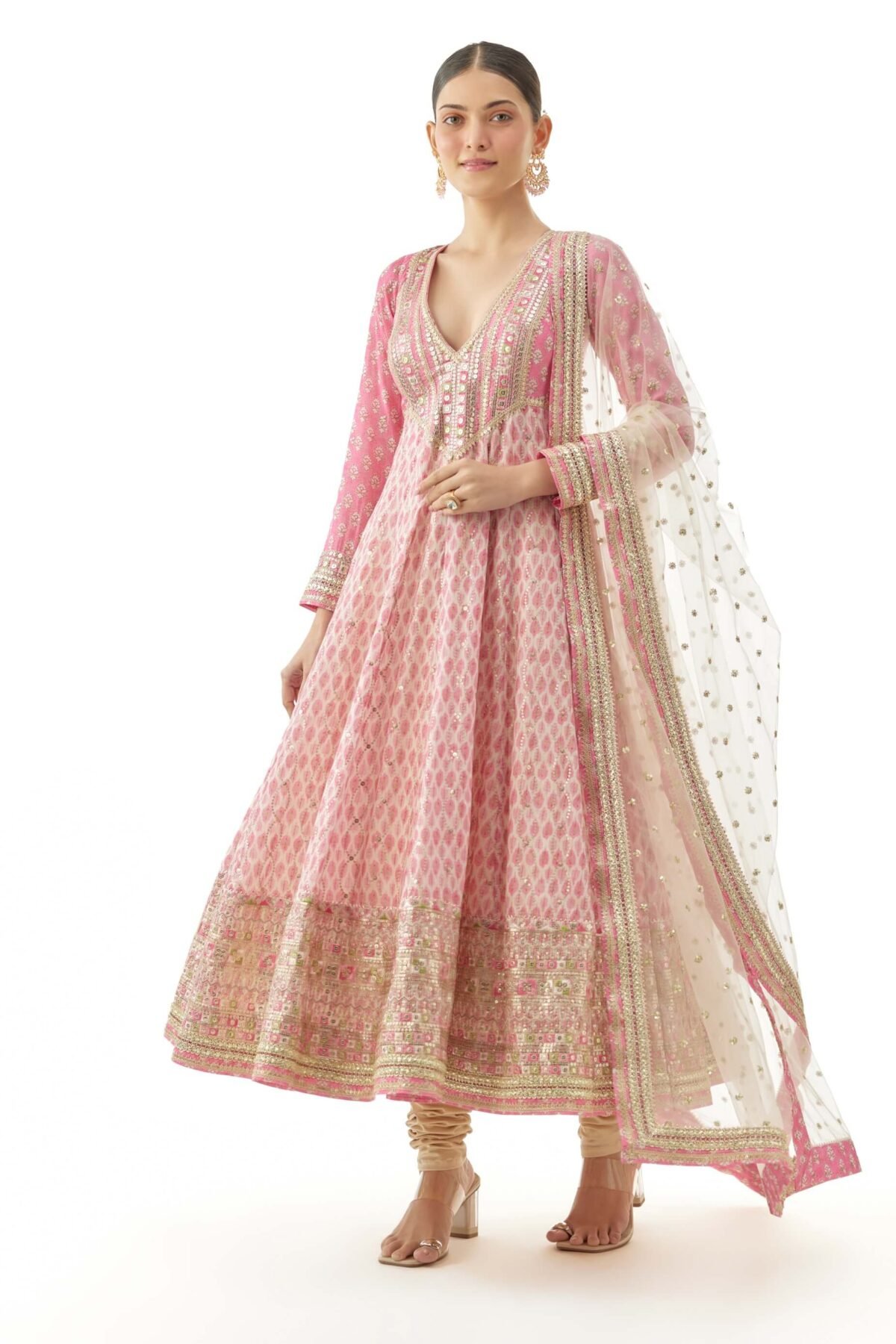 Pink prisha anarkali set