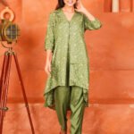 Bottle Green Shantung Silk Co-Ord Set With Inner