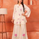 White Rose Print Shantung Silk Co-Ord Set