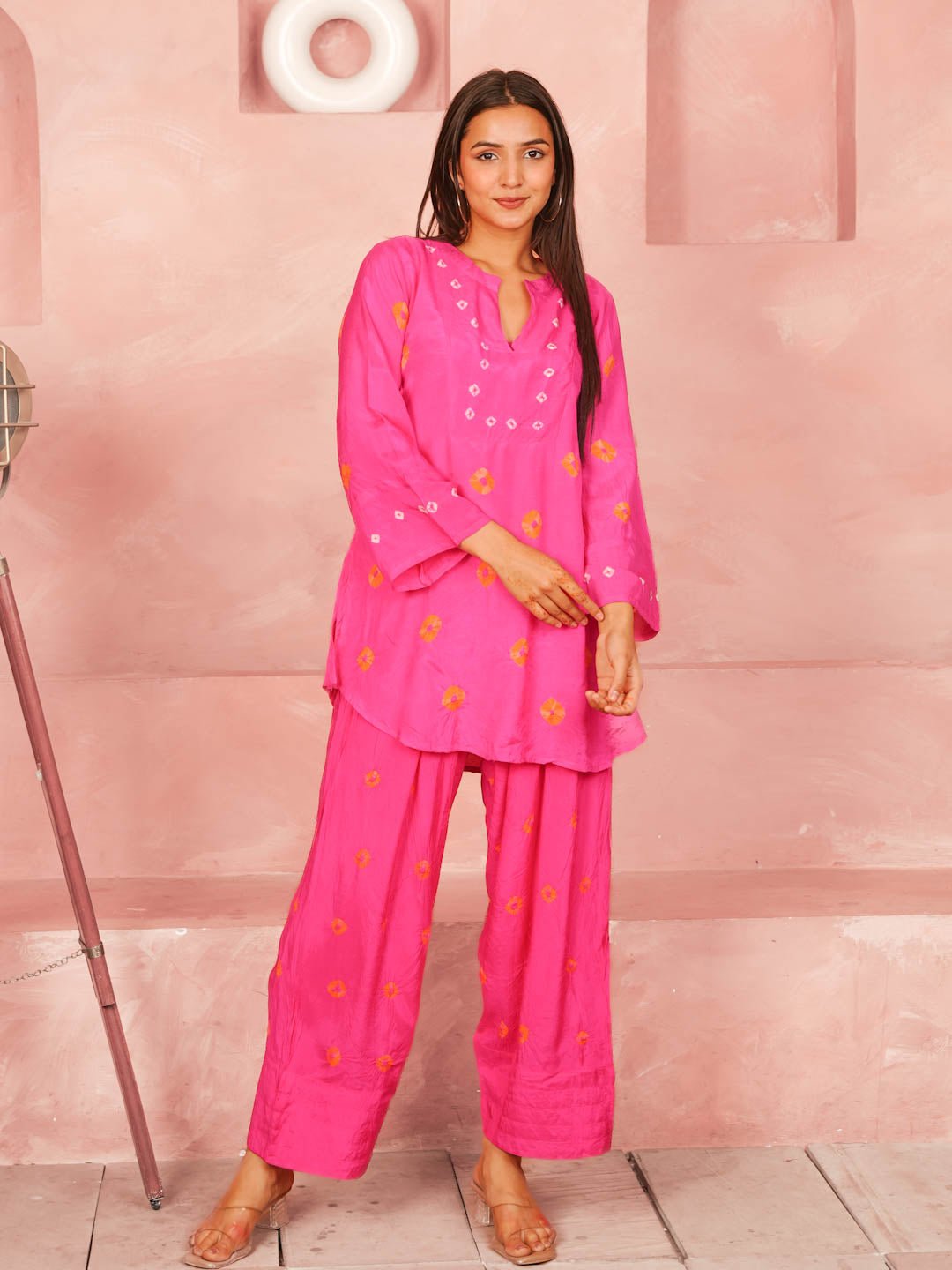 Gulabi Pink Bandhej Co-Ord Set