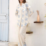 Cream & Blue Cotton Slub Co-Ord Set
