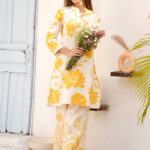 Cream & Yellow Cotton Slub Kurta Set