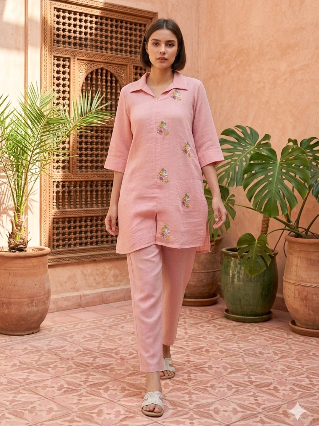 Powder Pink Handwork Co-Ord Set