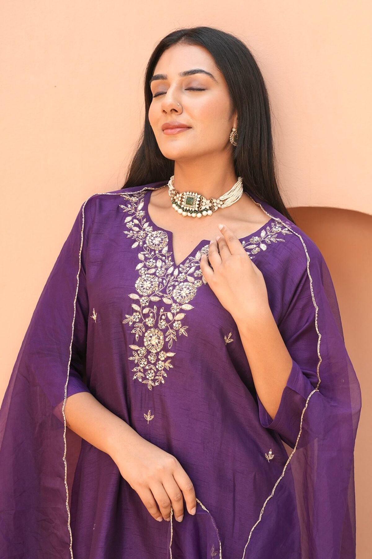 Purple Handwork Embroidered Suit Set
