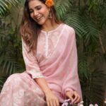 Dusty Pink Cotton Suit Set With Lace Work