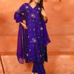 Indigo Purple Handwork Suit Set With Dupatta