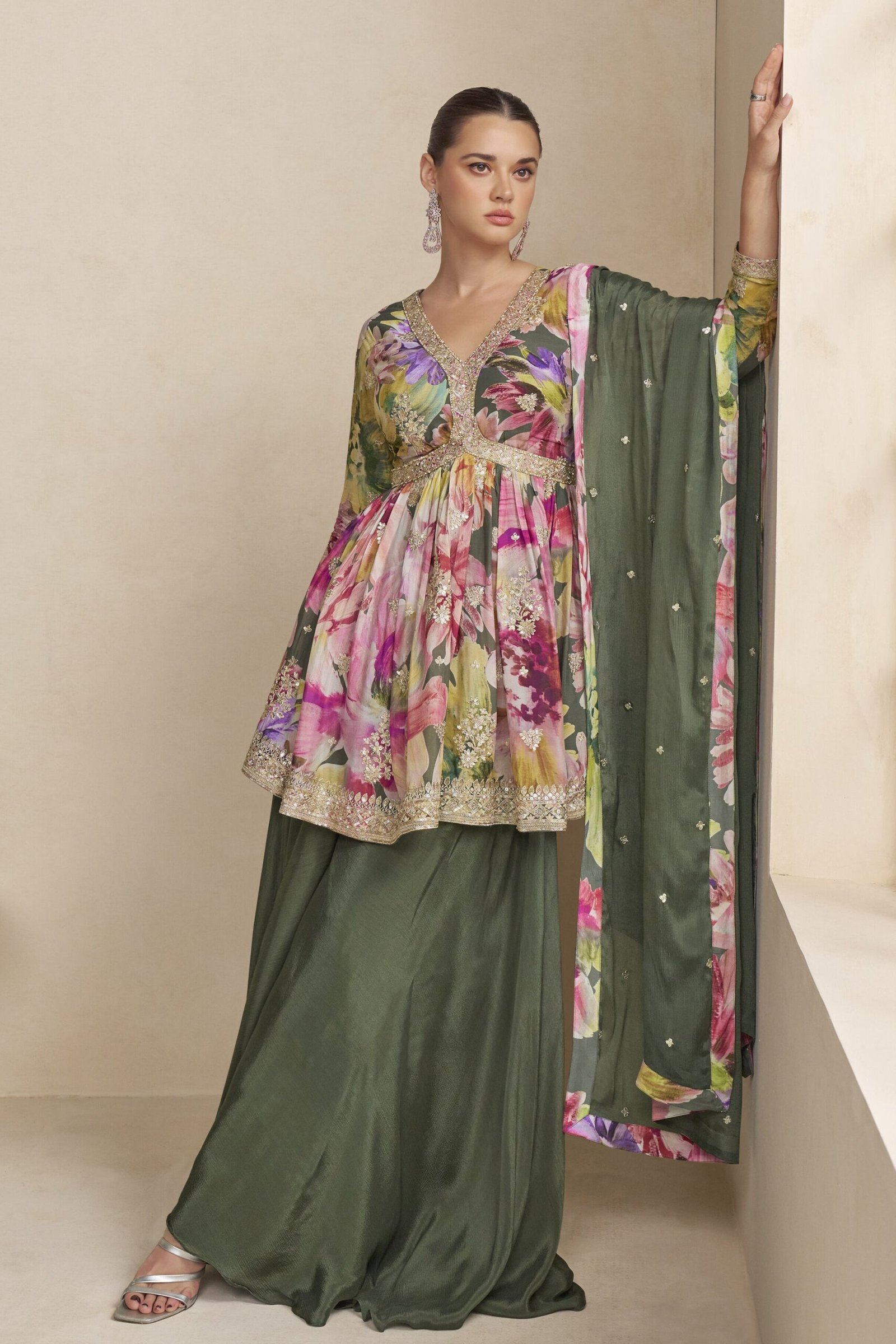 Women's Floral Palazzo Suit for Festivals & Events