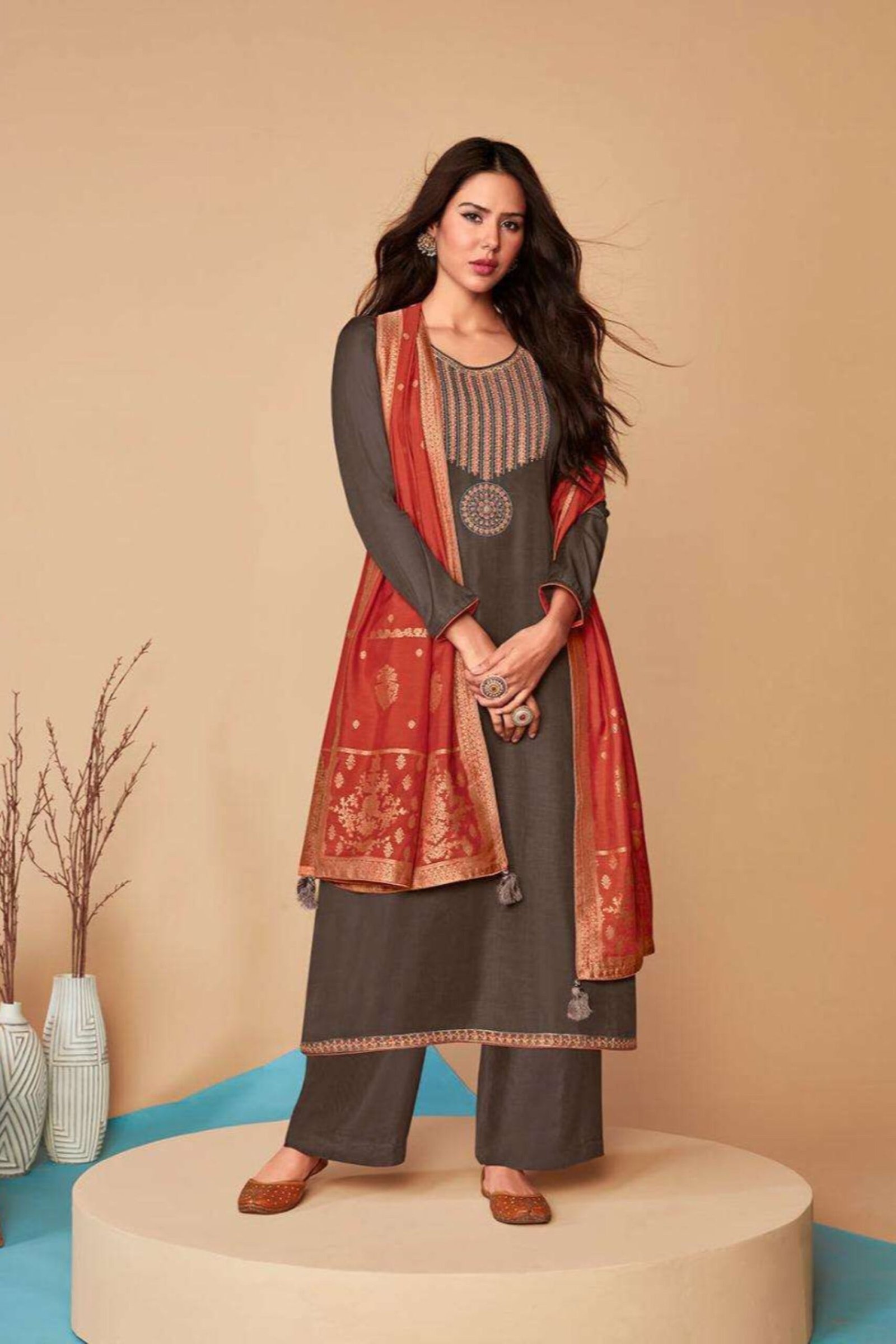 Premium Linen Silk Gray Salwar Kameez