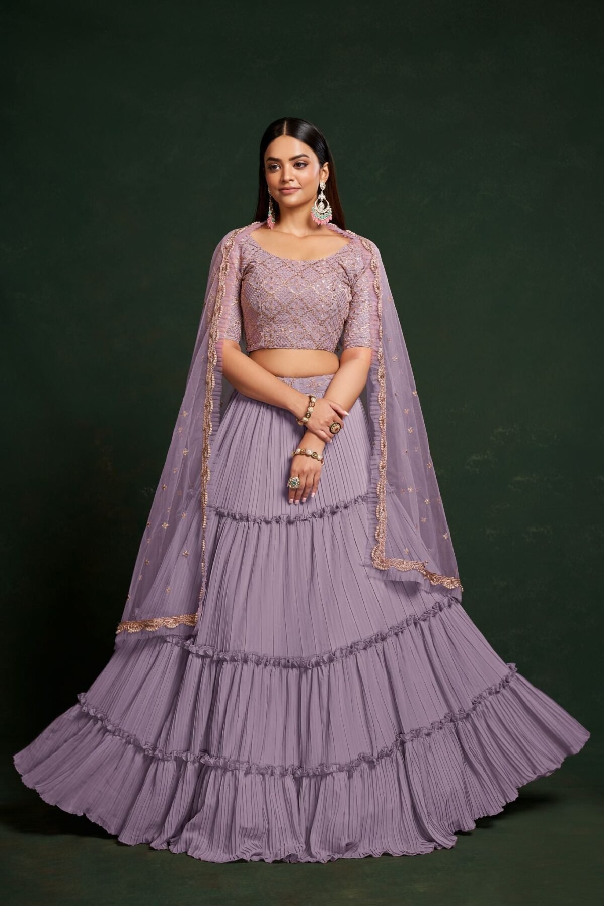 Lavender Thread And  Sequins Embroidery Work  Lehenga Choli With Net  Dupatta