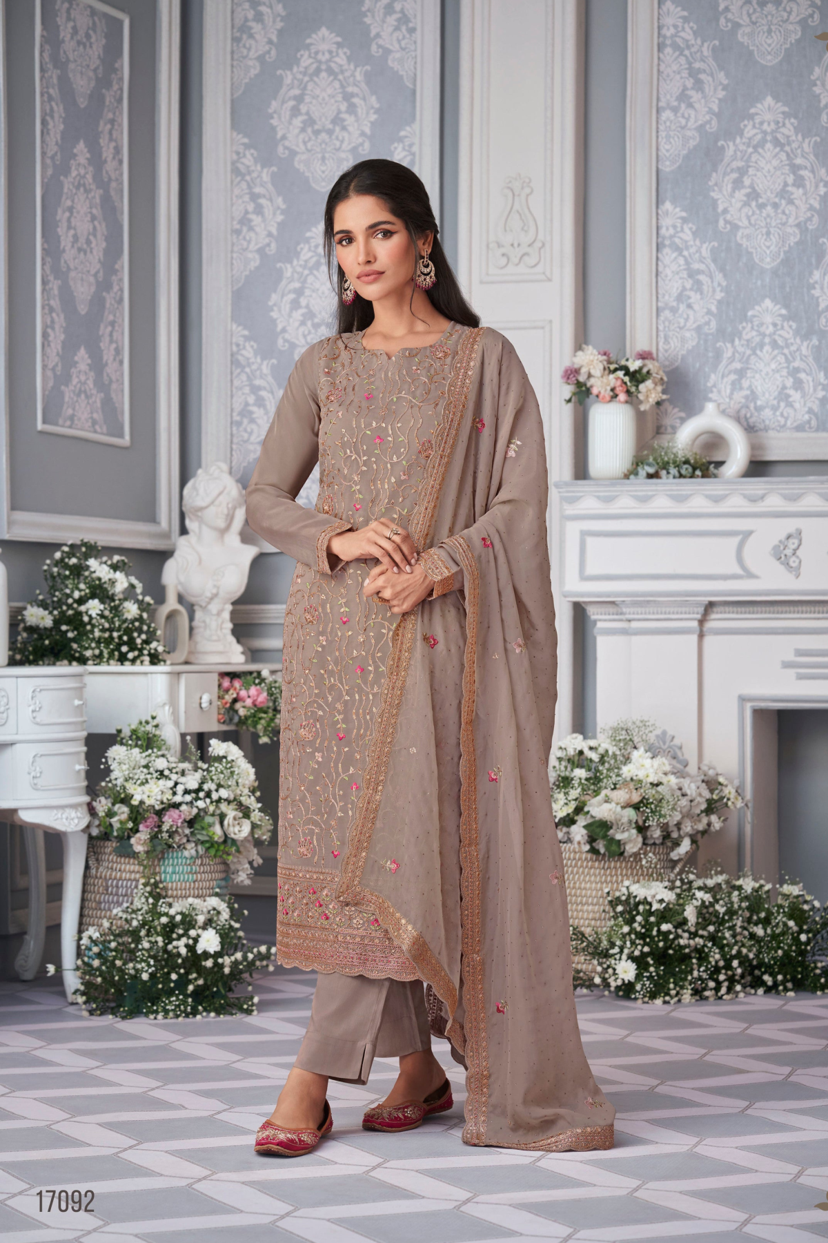 Suits ? Brown Peacock Organza Silk Salwar Kameez