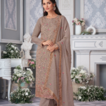 Suits ? Brown Peacock Organza Silk Salwar Kameez