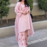 Pink Pure Natural Crepe Embroidered Farshi Palazzo Set with Dupatta