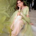 Light Green Pure Natural Crepe Embroidered Farshi Palazzo Set with Organza Dupatta