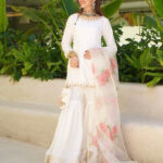 Off White Pure Natural Crepe Embroidered Sharara Palazzo Set with Dupatta
