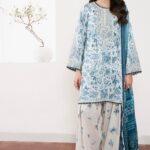 Blue Printed Pure Natural Crepe Farshi Palazzo Set with Dupatta