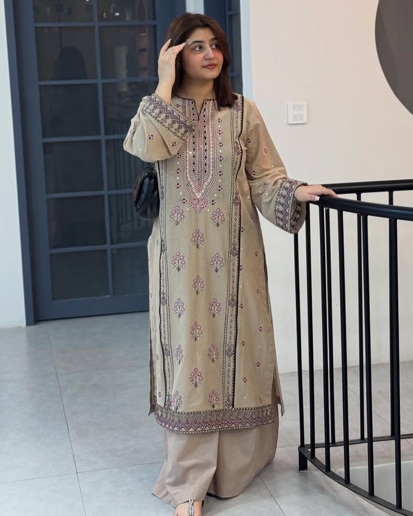 Heavy Faux Georgette Embroidered Top, Palazzo & Dupatta Set