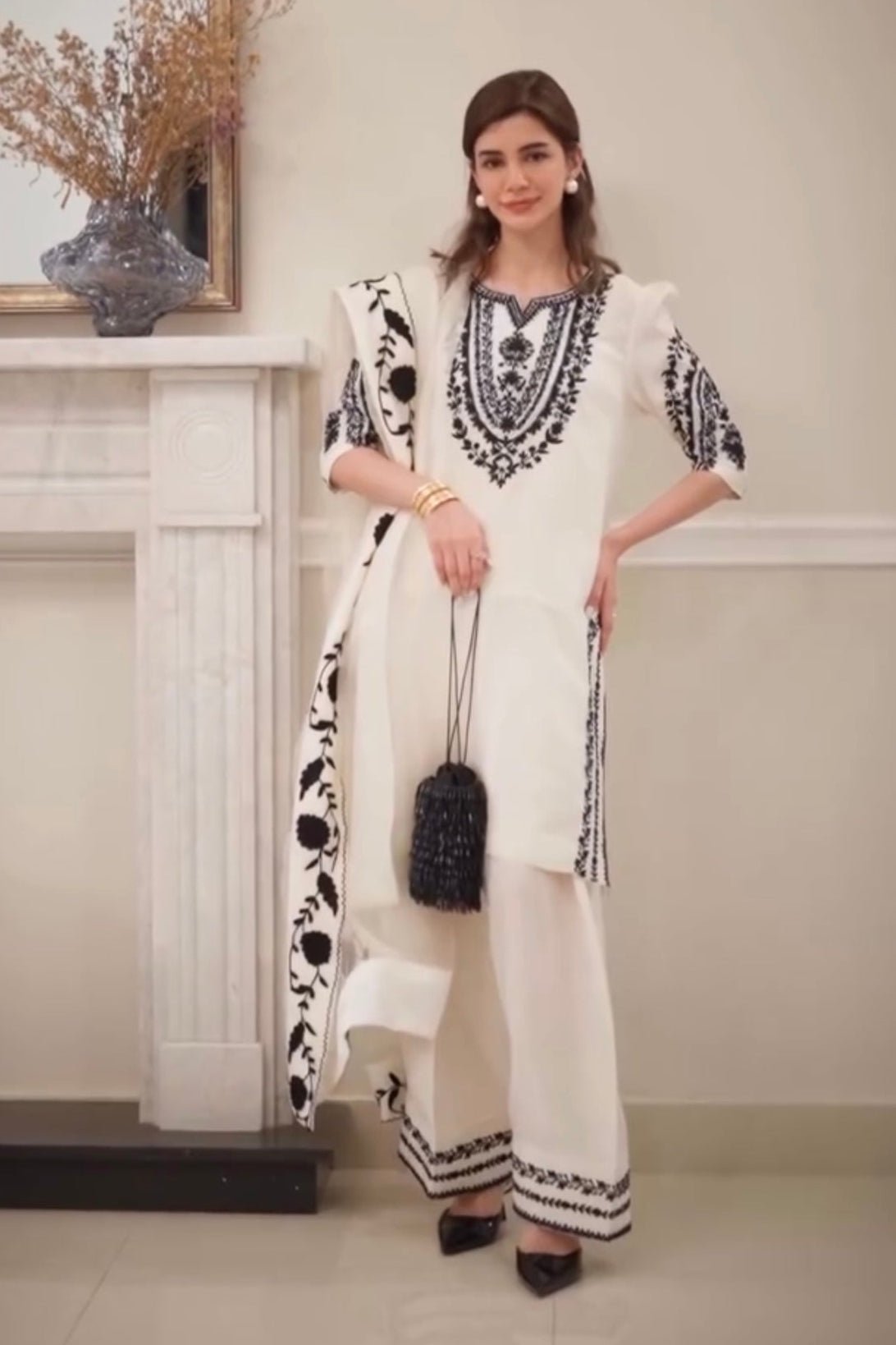 White Pure Natural Crepe Top & Farshi Palazzo
