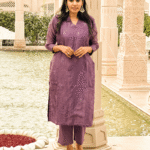 Plum Purple Mul Chanderi Embroidered Kurta Set