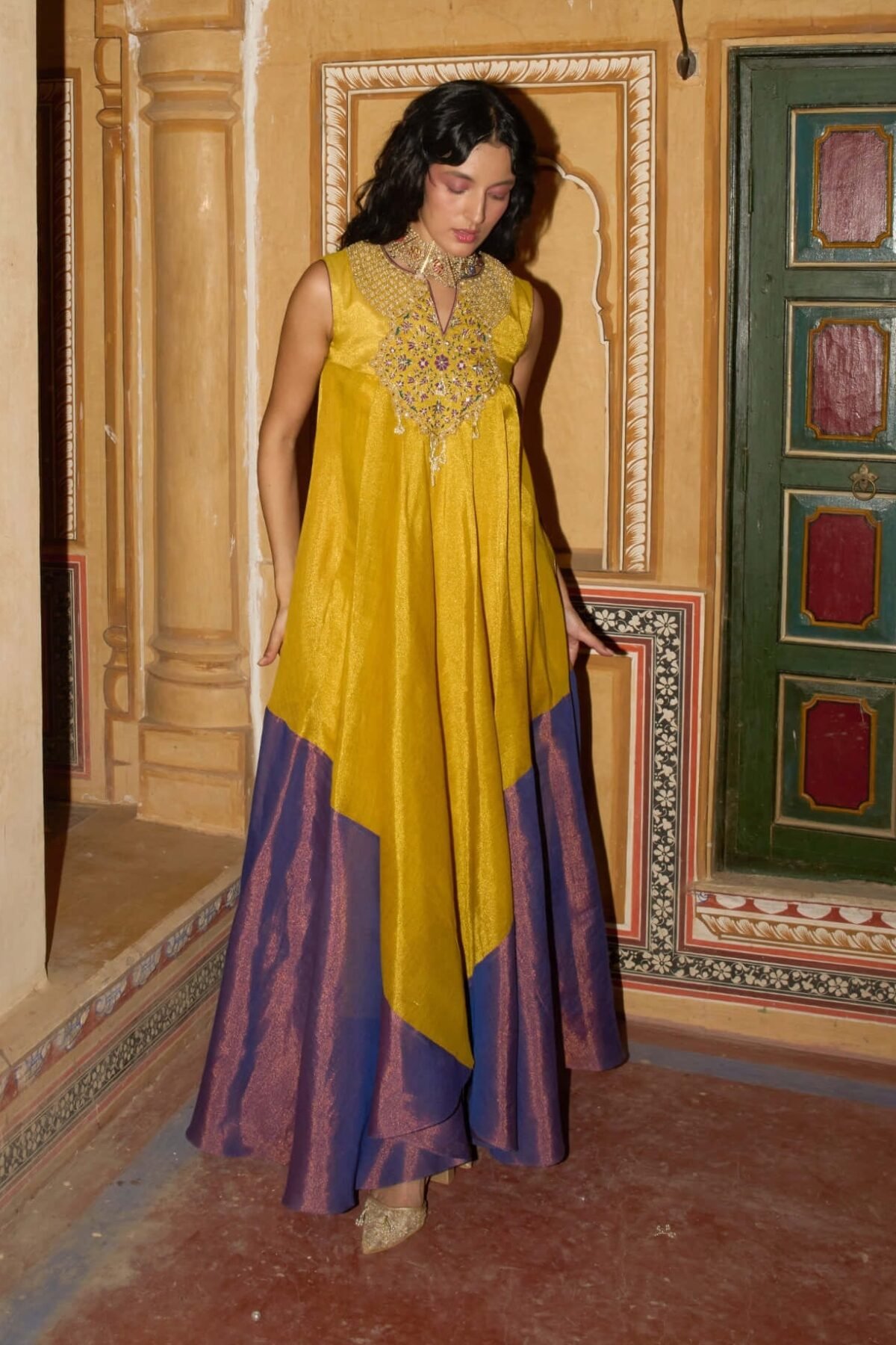 Mustard yellow and purple choga