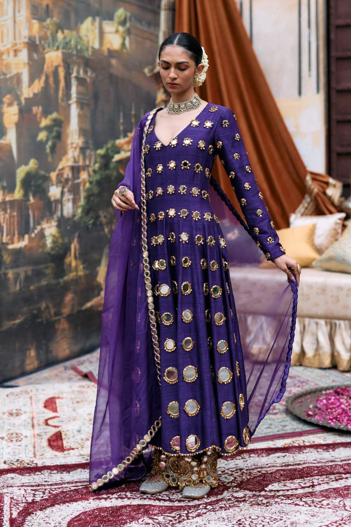 Purple jamunee inara anarkali set