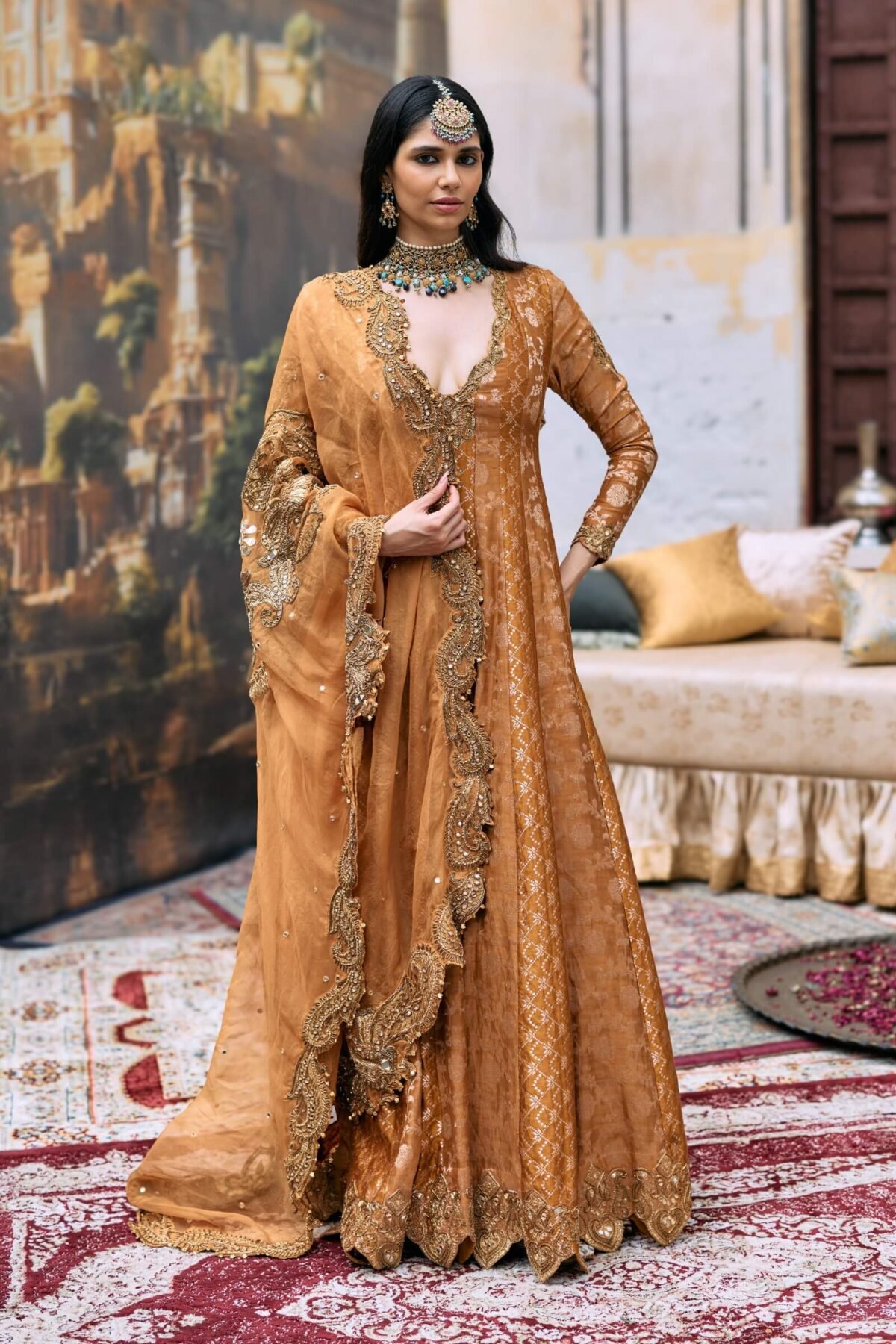 Orange and rust samidha anarkali set