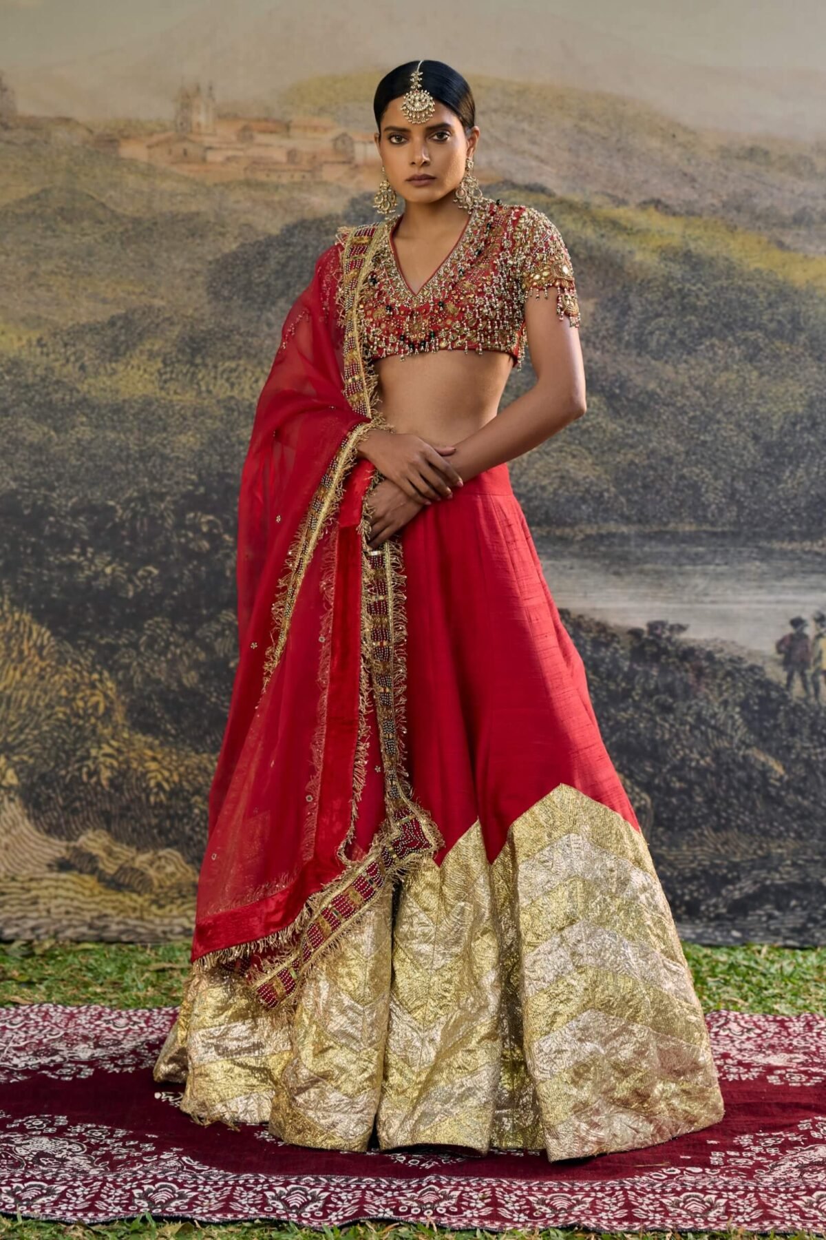Lalima jadau red lehenga set
