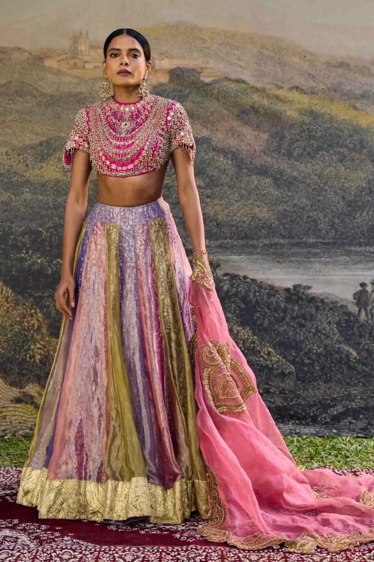 Aarna pink purple green lehenga set