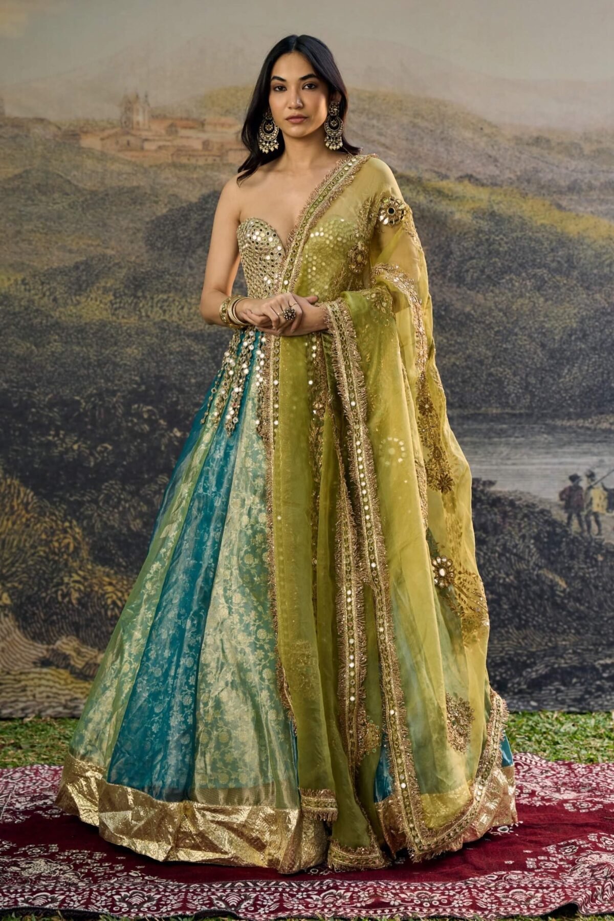 Myra green blue lehenga set