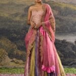 Rangoli zari pink purple green lehenga set