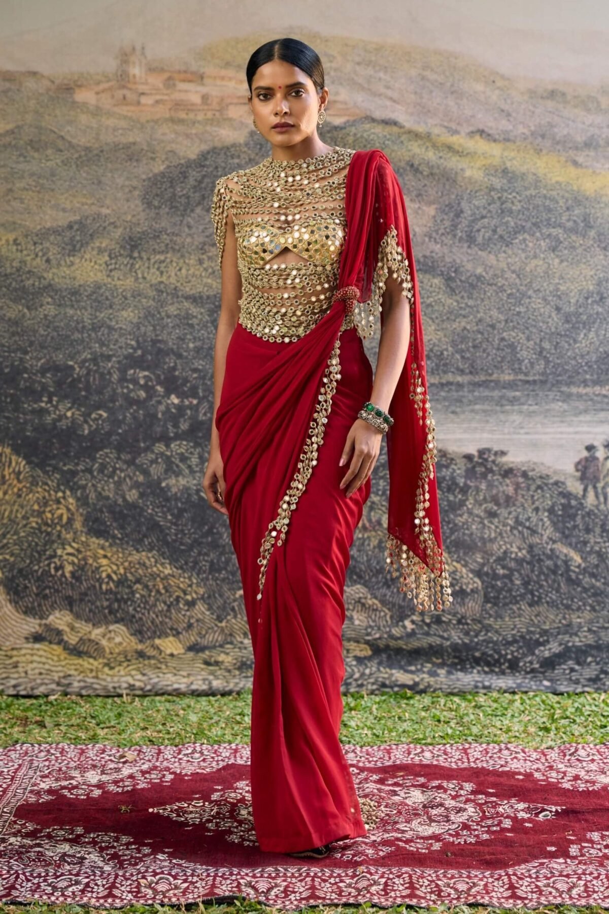 Vihana red sari, blouse and harness