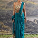 Nalini teal draped sari and corset