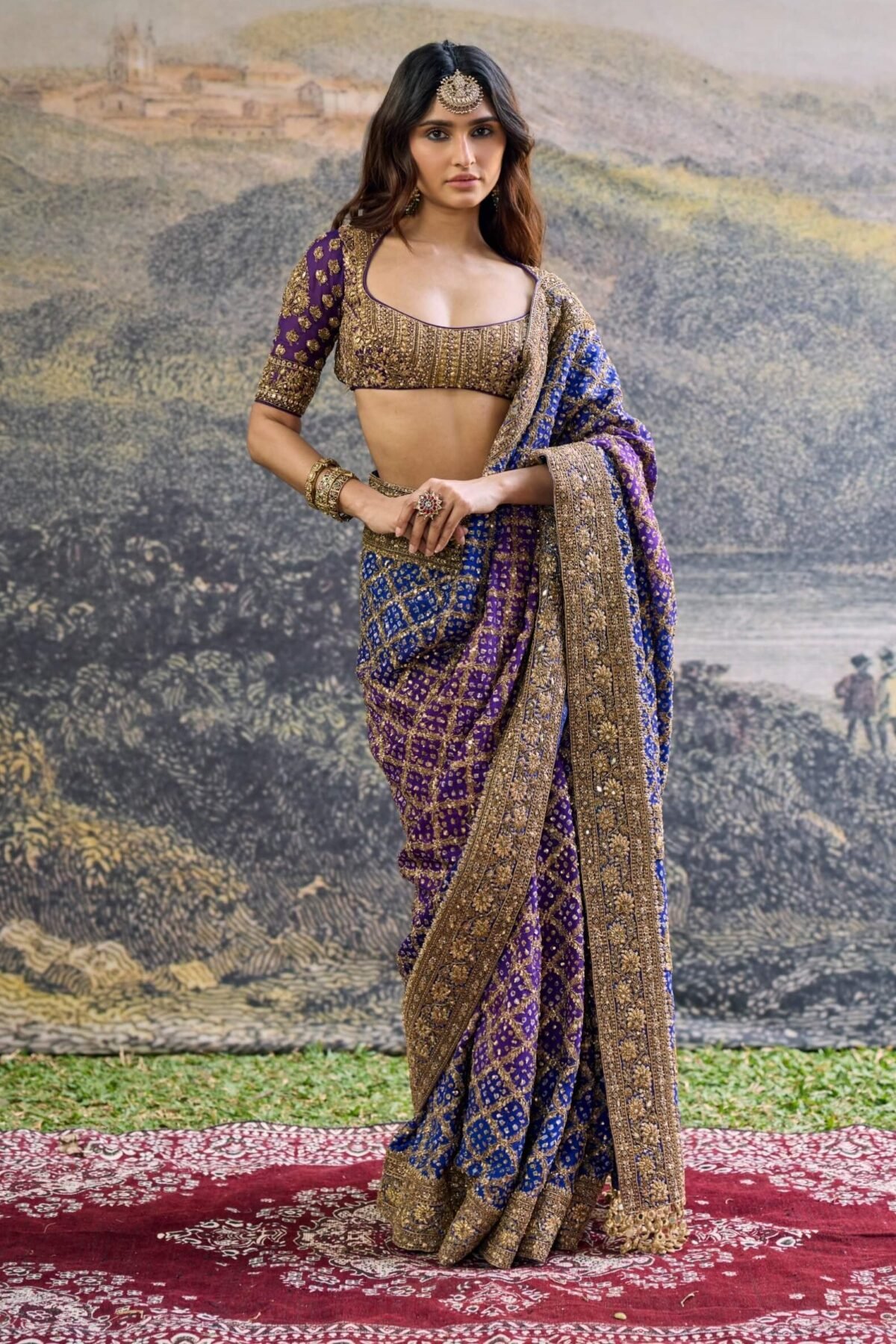 Advay purple blue ombre sari and blouse