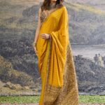 Pehr yellow plum crepe sari and blouse