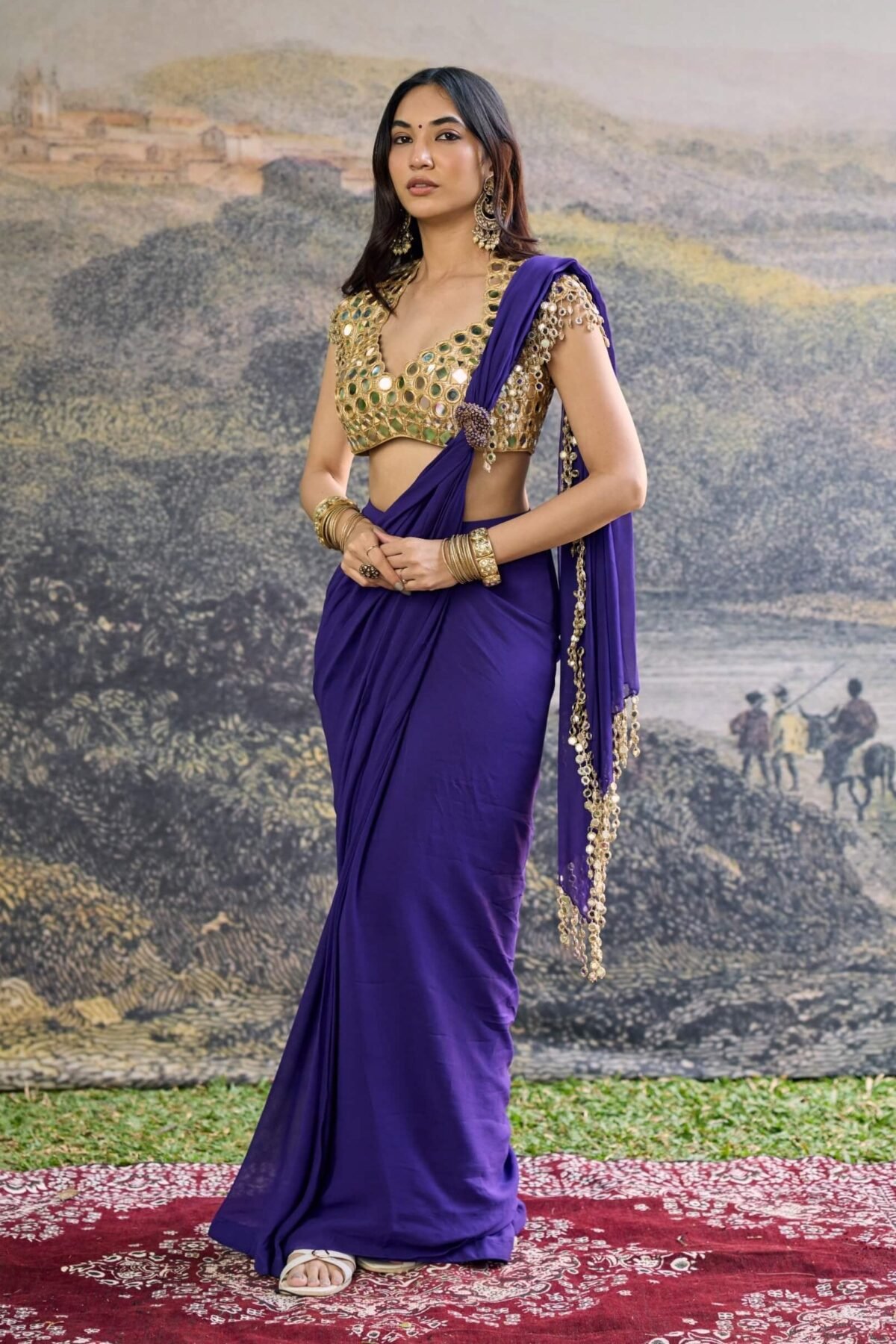 Ruhani purple draped sari and blouse