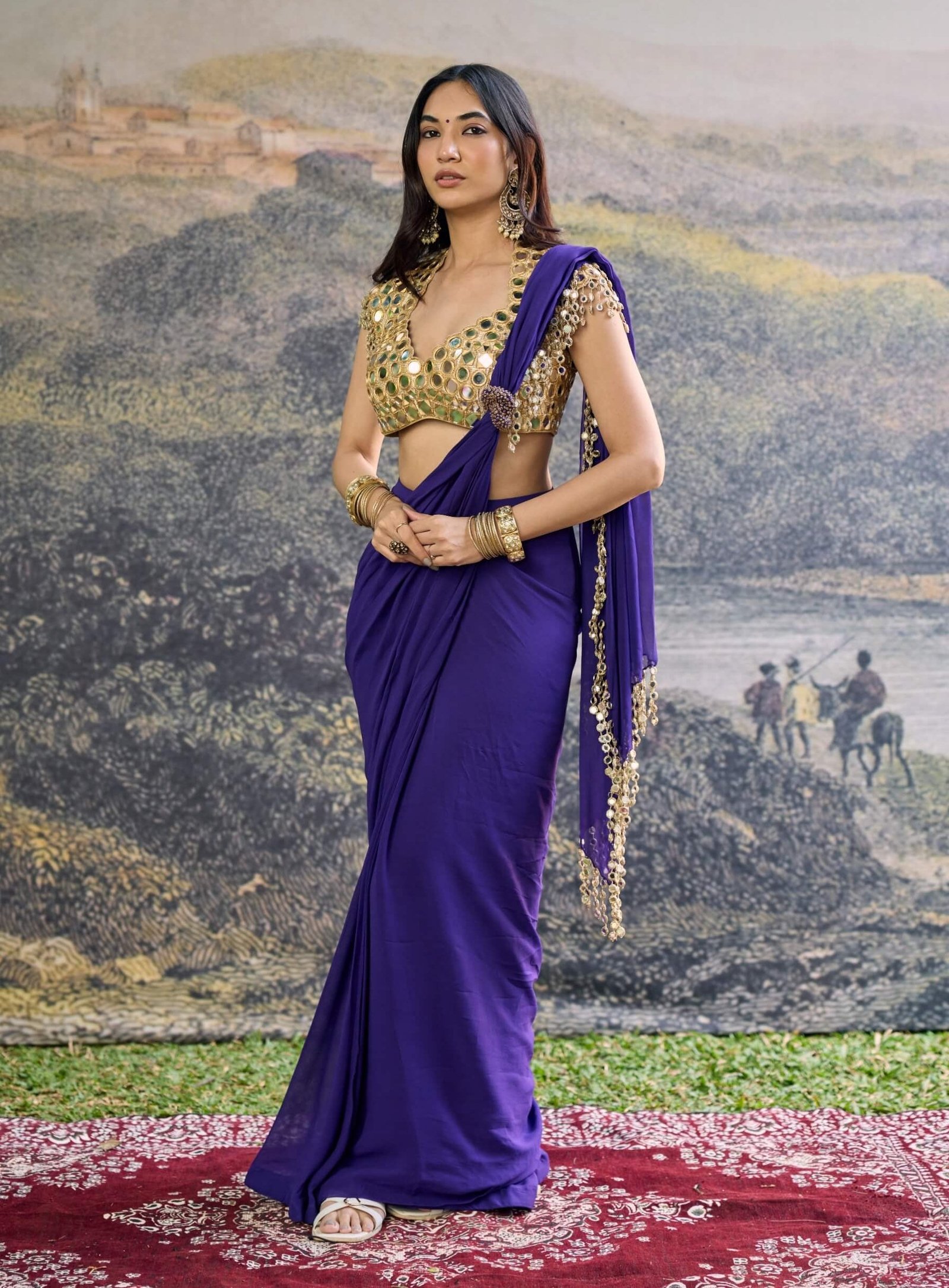 Ruhani purple draped sari and blouse