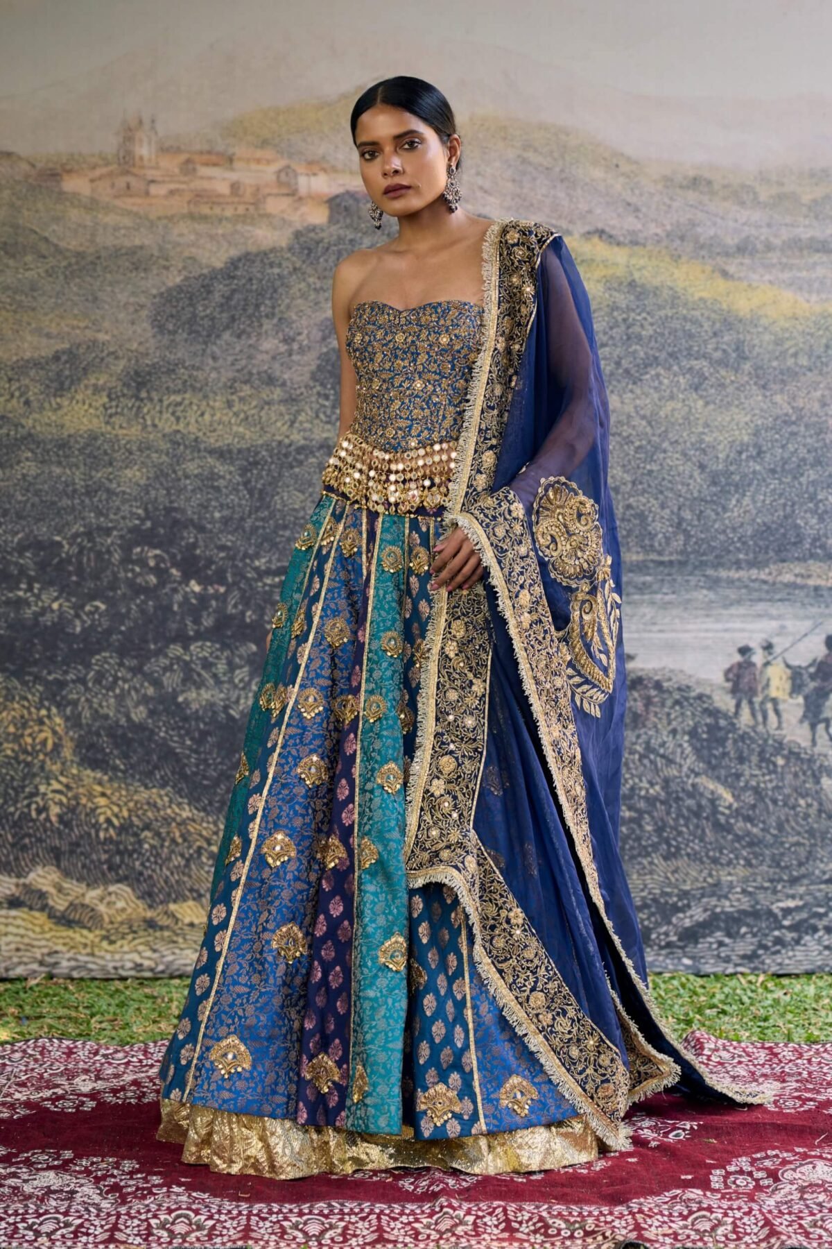 Neelratna blue brocade lehenga set