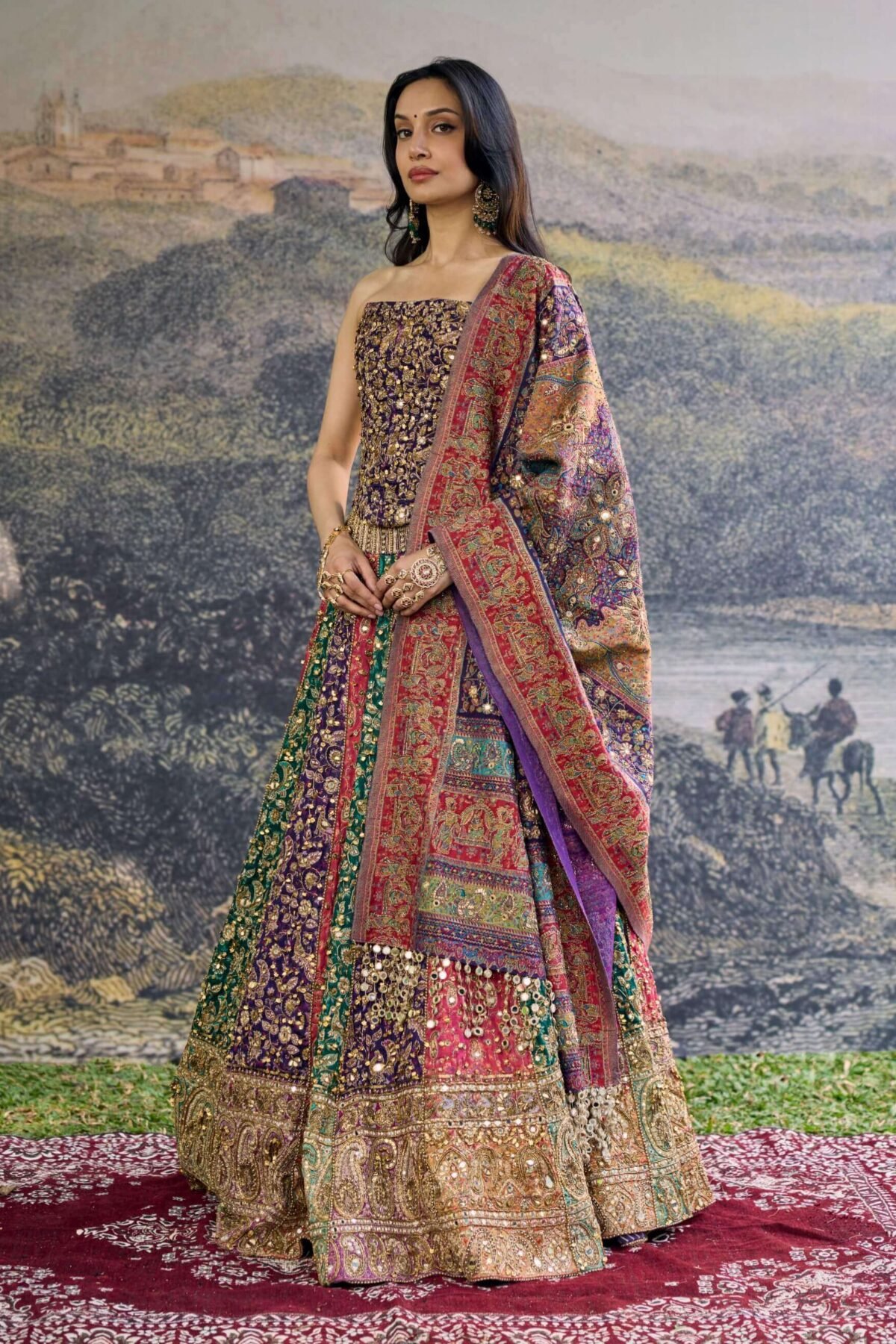 Rang mahal multicolor jamewar lehenga set
