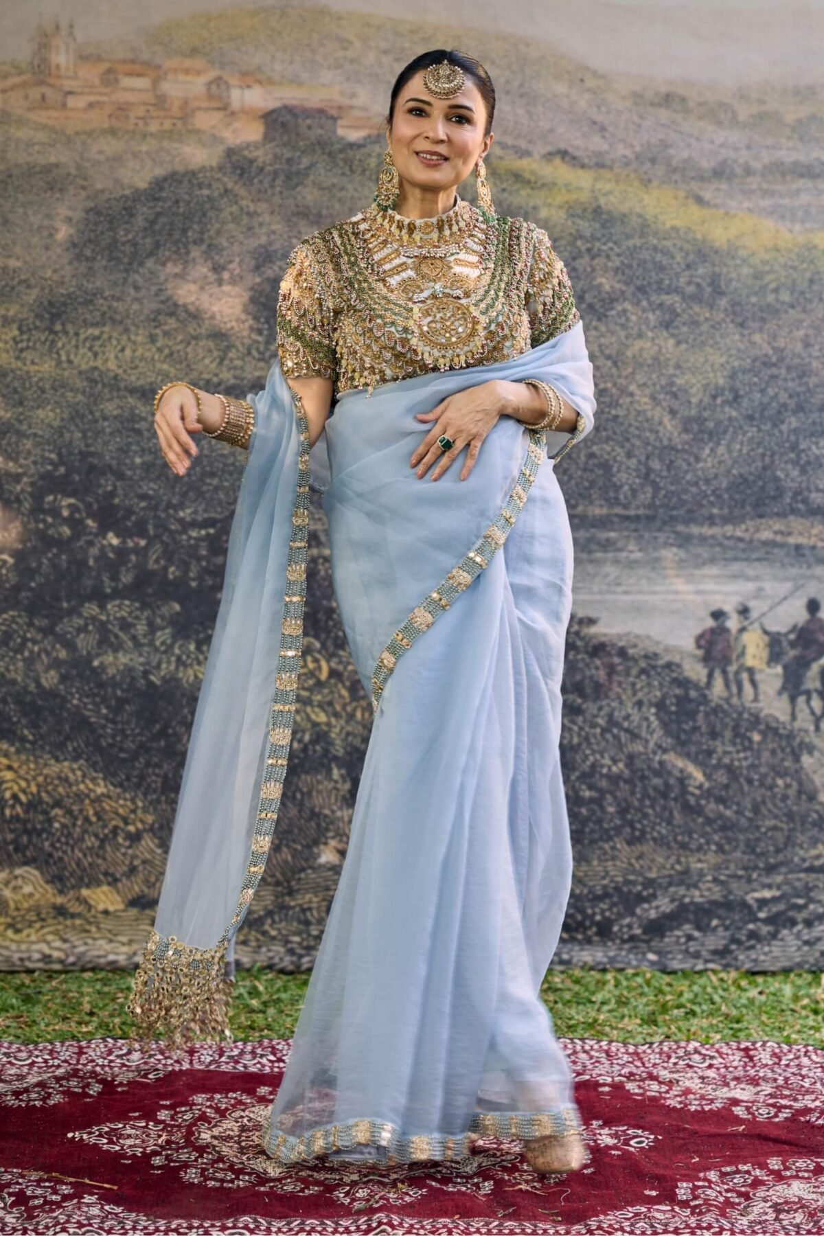 Neelambari powder blue sari and blouse