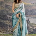 Shobhana turquoise tissue sari and blouse