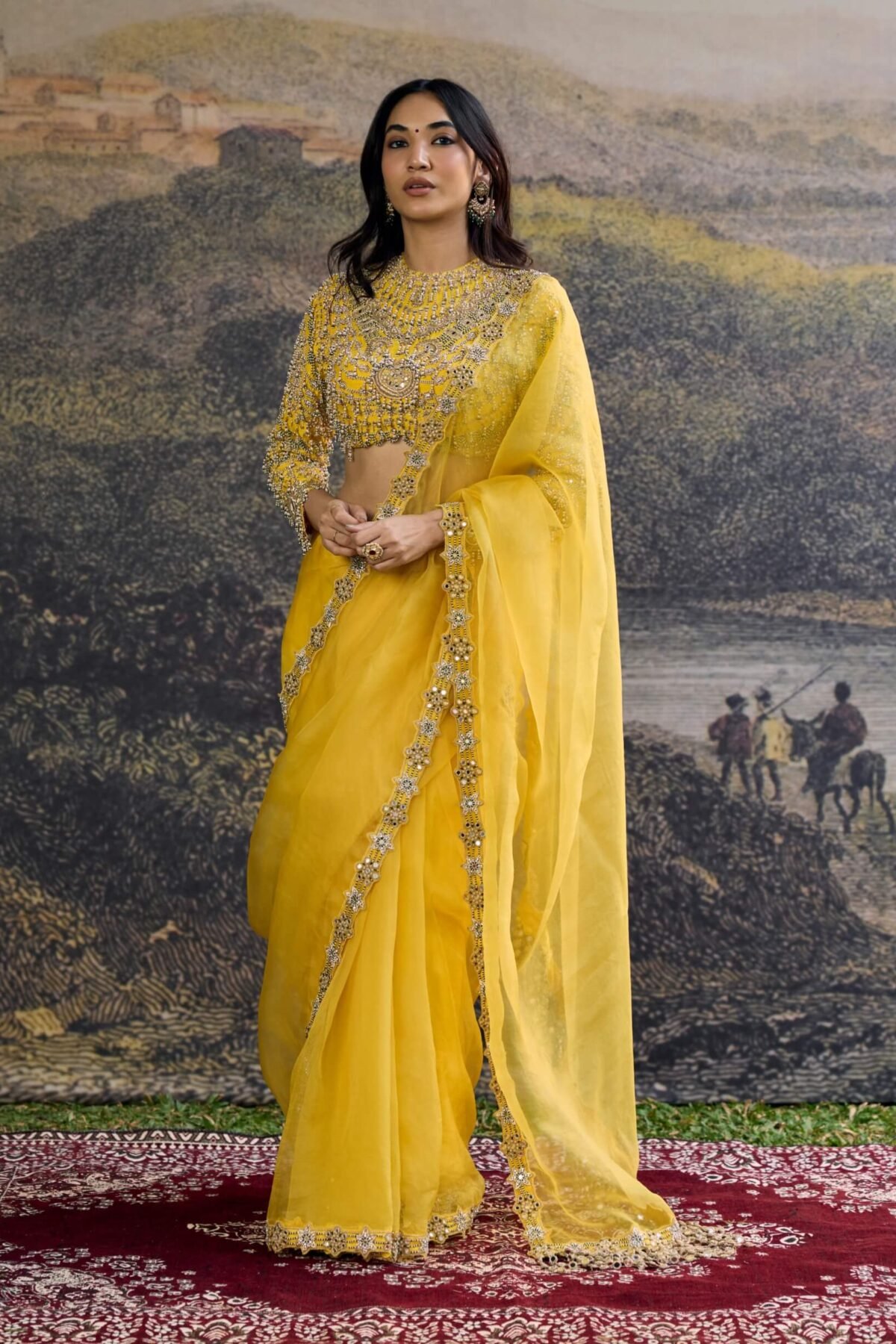 Peela tara yellow organza sari and blouse