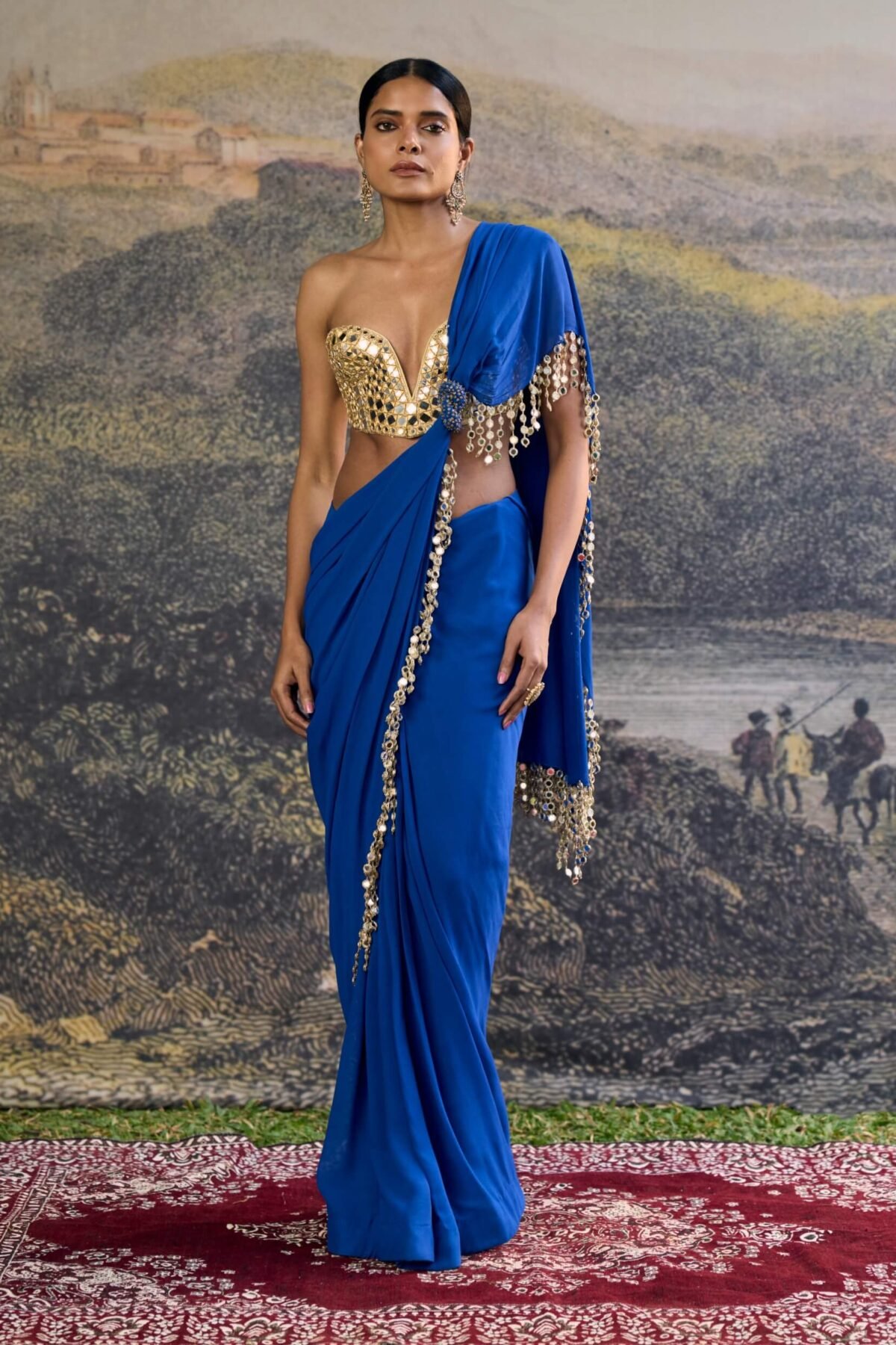 Neelanjana electric blue mirror sari and corset