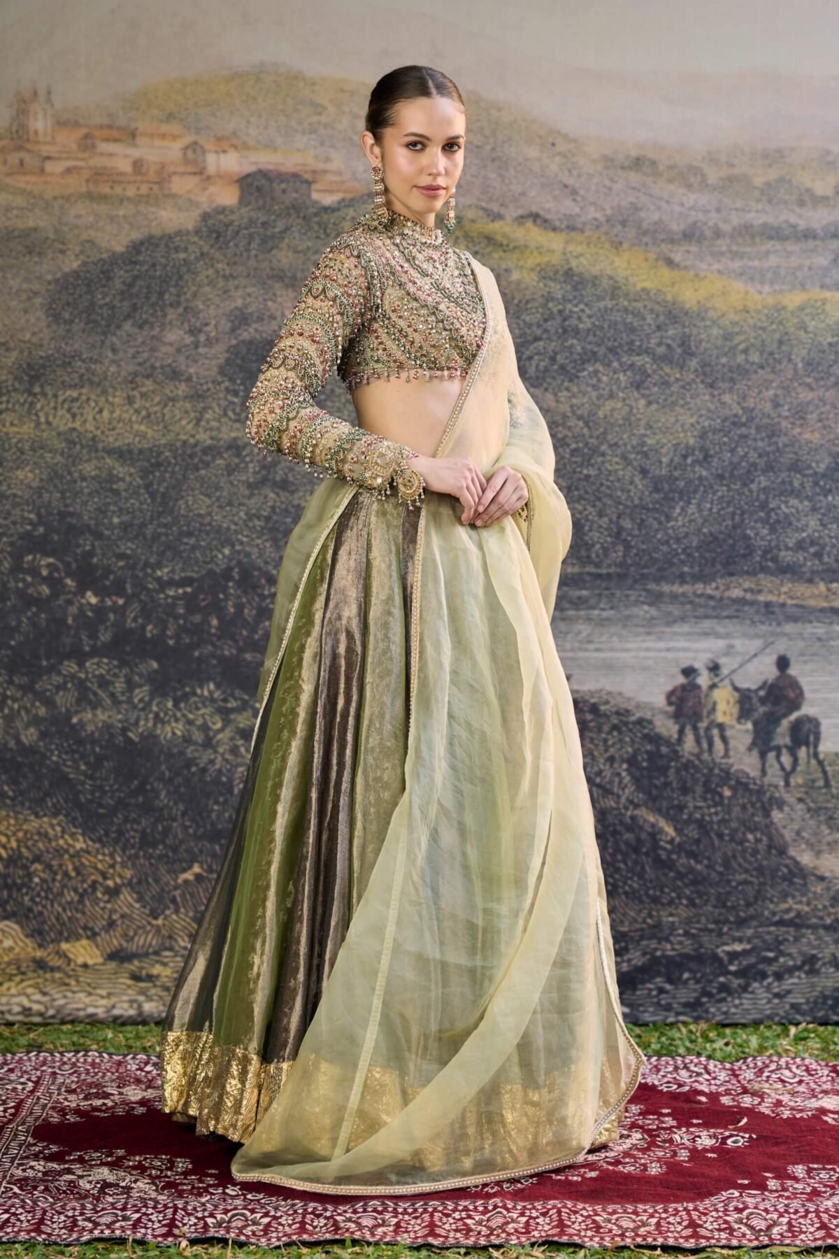 Zarreen black green jadau lehenga set