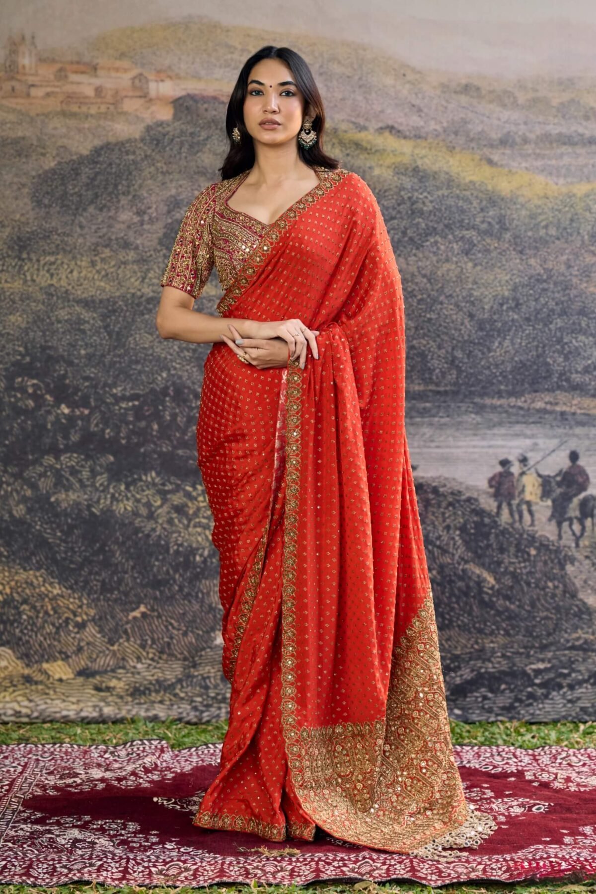 Surahi rang orange pink sari and blouse